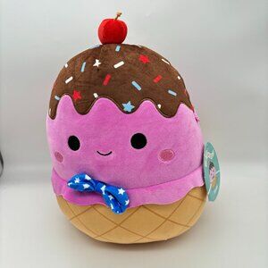 Squishmallows 11" Medium Pink Ice Cream Sundae Blue Star Bowtie Stuffed Plush